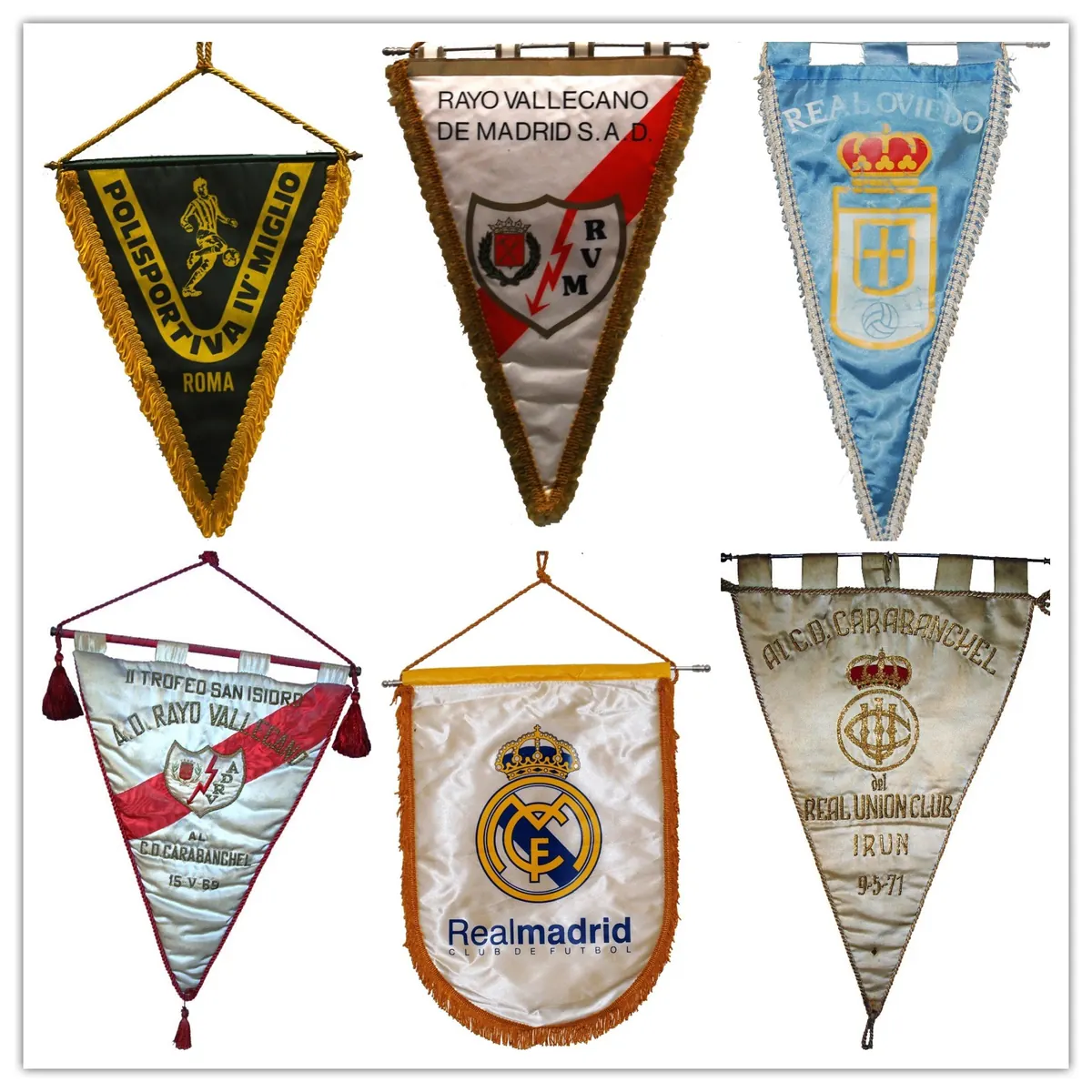 Banderines de clubes rivales, del archivo del Real C.D. Carabanchel